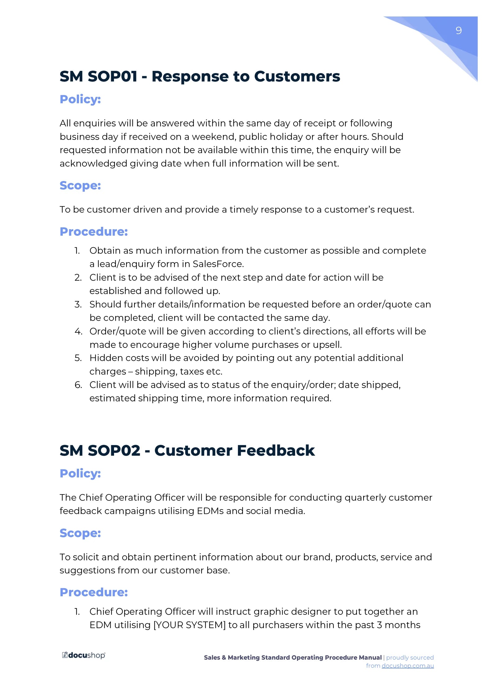 Sales & Marketing Standard Operating Procedure Template